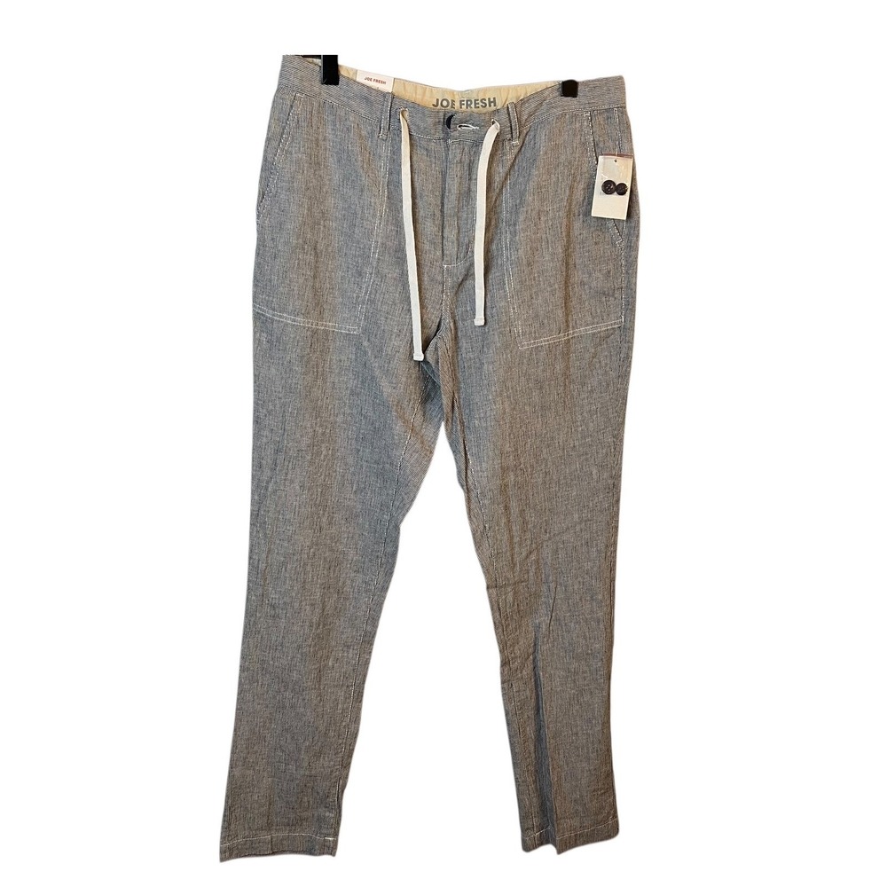 Joe Fresh Nordstrom Mens Gray Pinstripe Linen Drawstring Pants Size 33 W 32L NWT